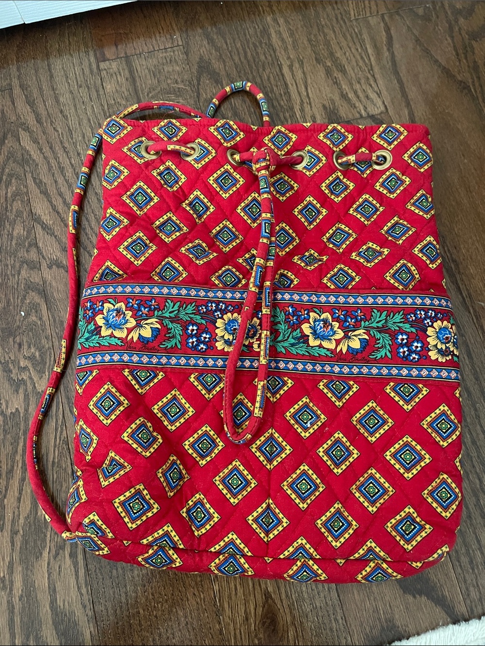 Vera Bradley Red Quilted Floral Drawstring Backpack